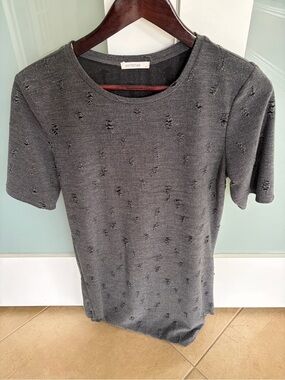 ANTISTAR Distressed Short Sleeve Crewneck Tee — Charcoal grey long